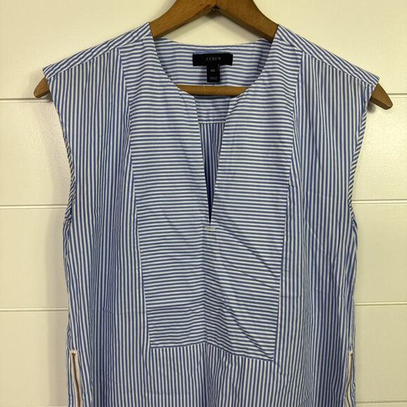 J. Crew Striped Sleeveless Side Zip Top Shirt Blue White sz 00 - Picture 2 of 7
